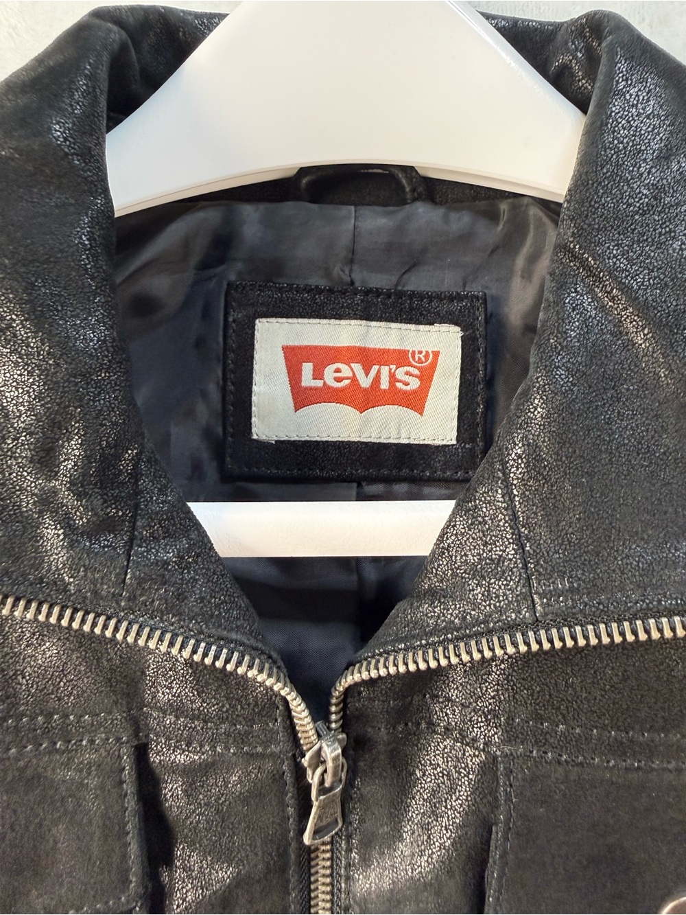 Levi's Black Faux Leather Moto Jacket with Silver Zip - Picture 2 of 14